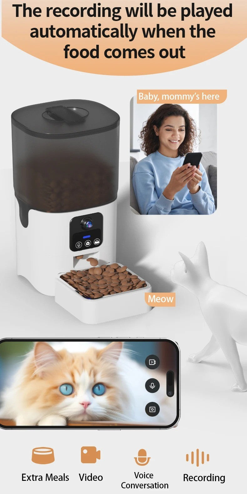 Cat automatic feeder visual cat food dog food wifi intelligent timed quantitative pet food dispenser 6L video model cat