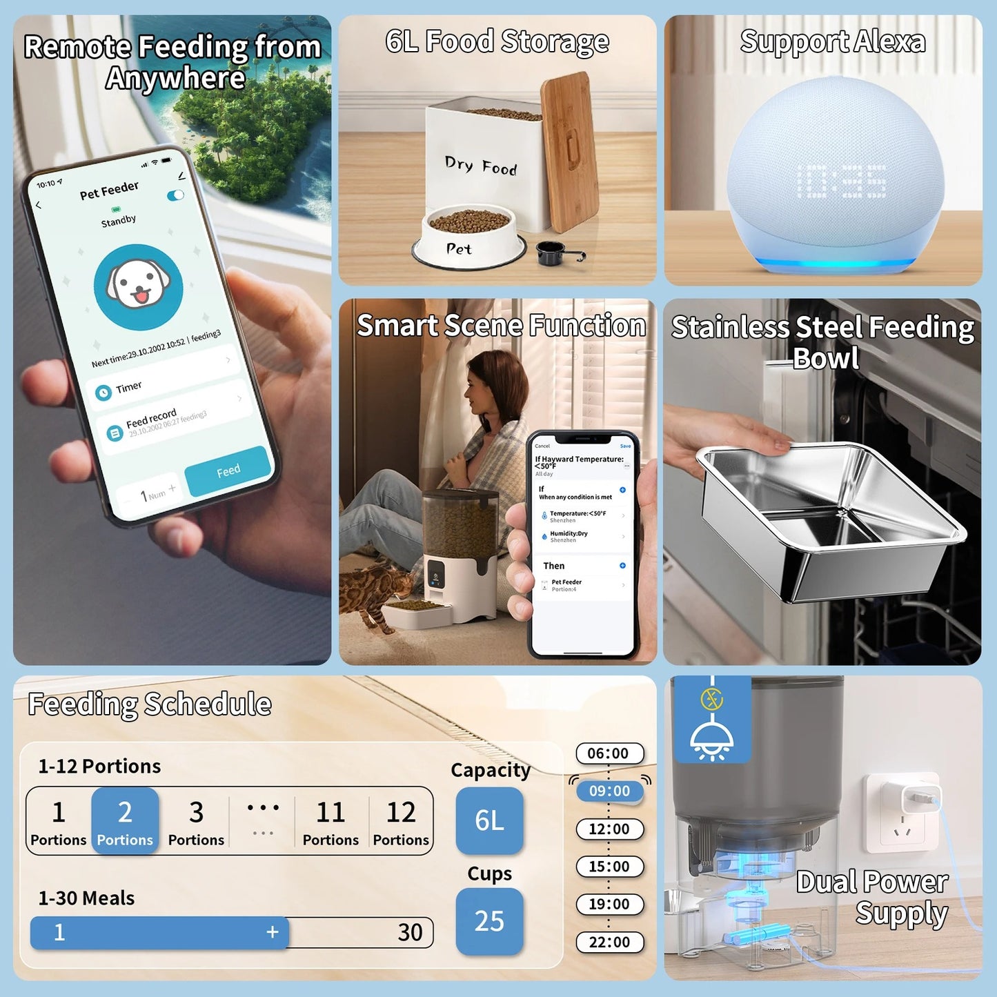 Cat and dog automatic feeder cat pet intelligent timed quantitative feeder cat food dog food feeder