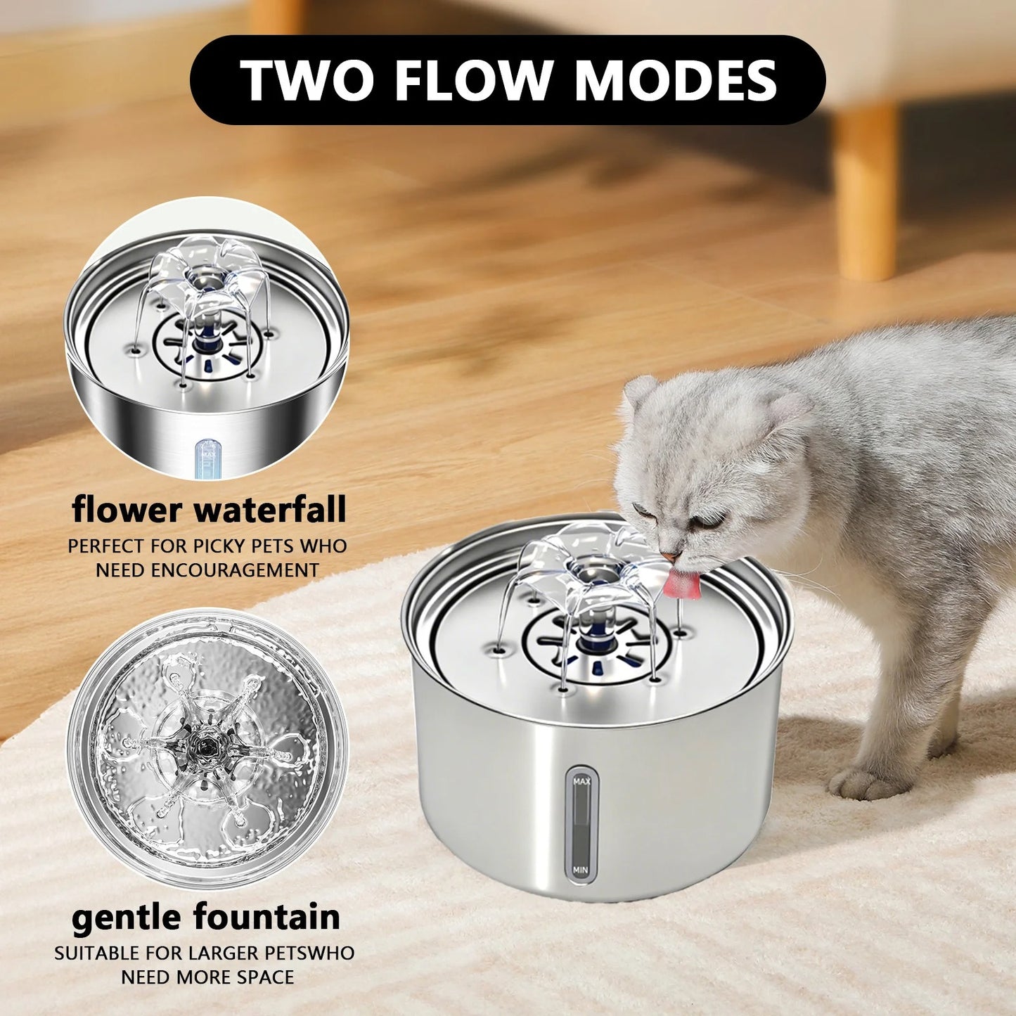 Stainless Steel Pet Water Fountain Cat Automatic Water Feeder USB Electric Mute for Cat Dog Filter Fountain Smart Drinking Bowl