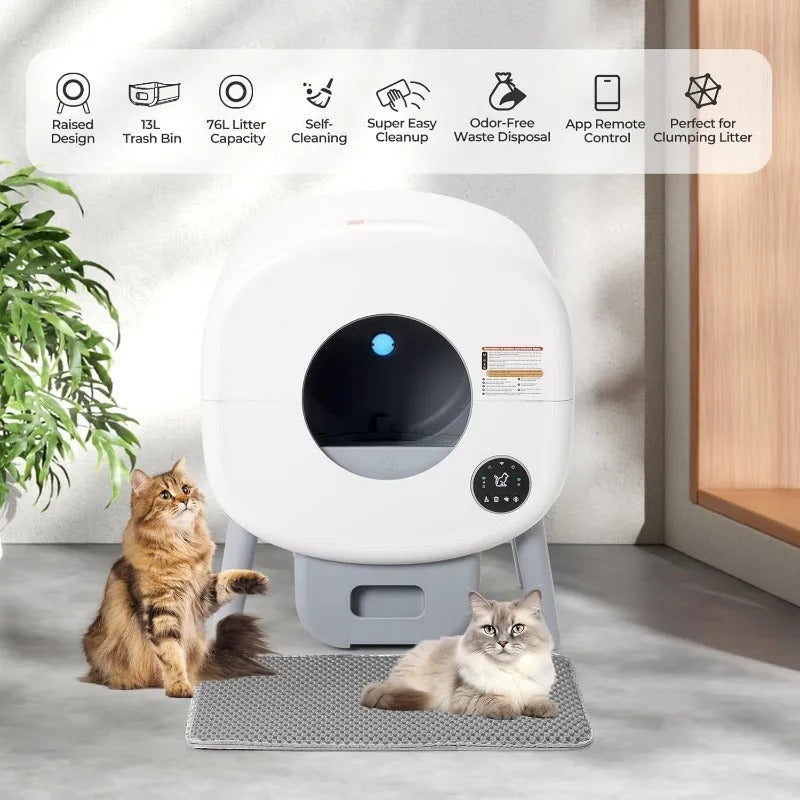 Self Cleaning Cat Litter Box: Extra Large Automatic Litter Box for Multiple Cats, OdorFree, AppControlled, Ambient Light Waste D