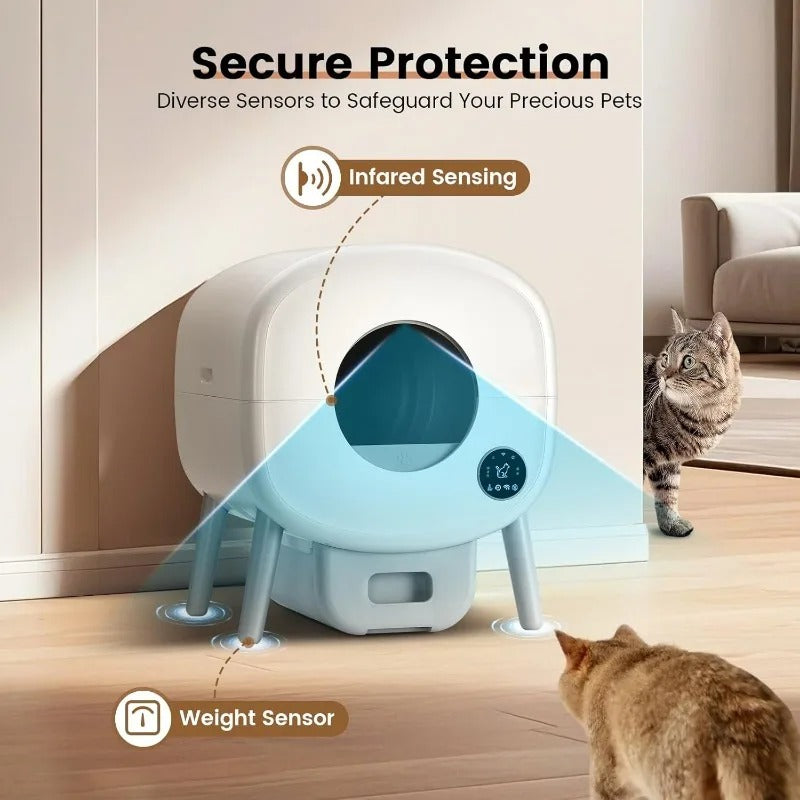 Self Cleaning Cat Litter Box: Extra Large Automatic Litter Box for Multiple Cats, OdorFree, AppControlled, Ambient Light Waste D