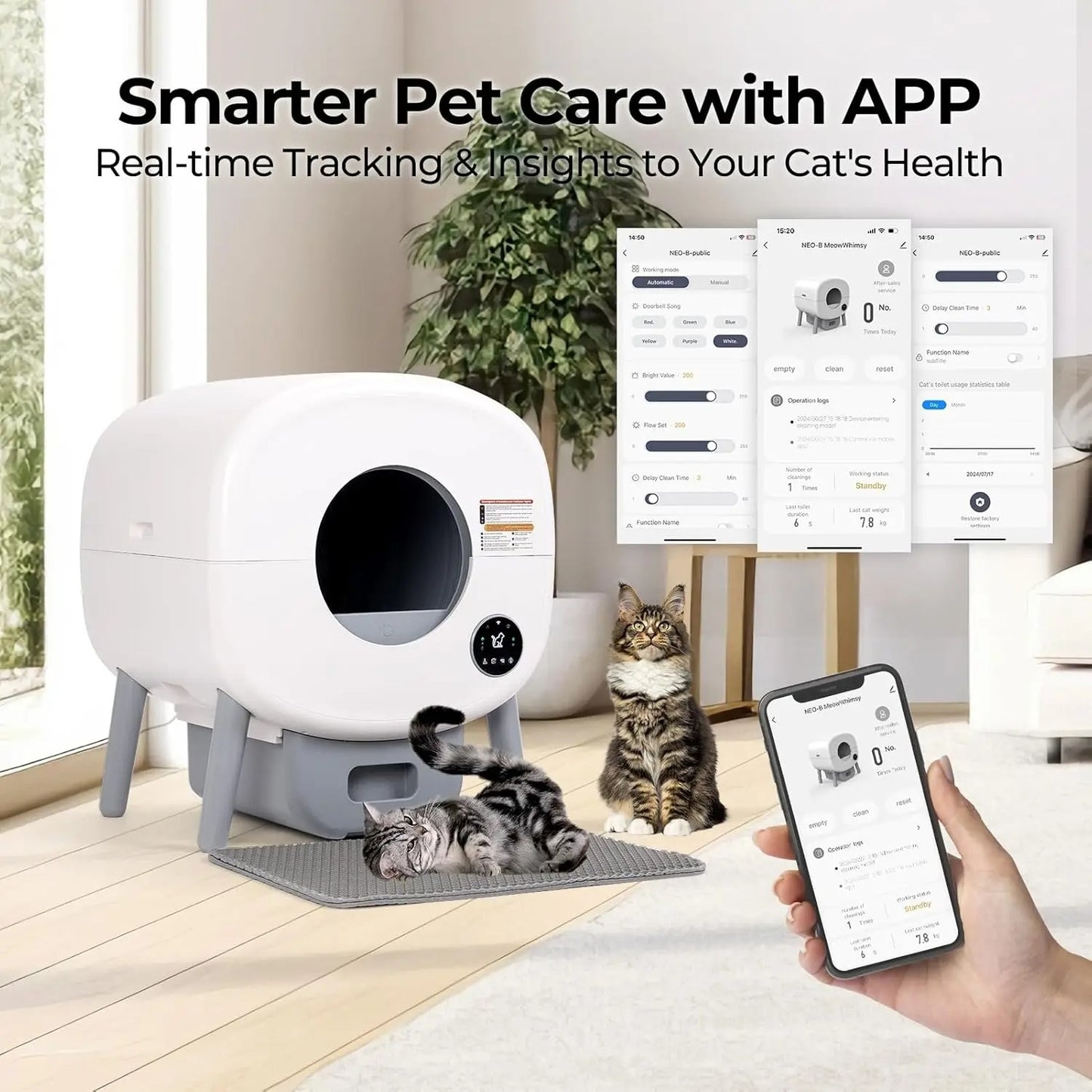 Self Cleaning Cat Litter Box: Extra Large Automatic Litter Box for Multiple Cats, OdorFree, AppControlled, Ambient Light Waste D
