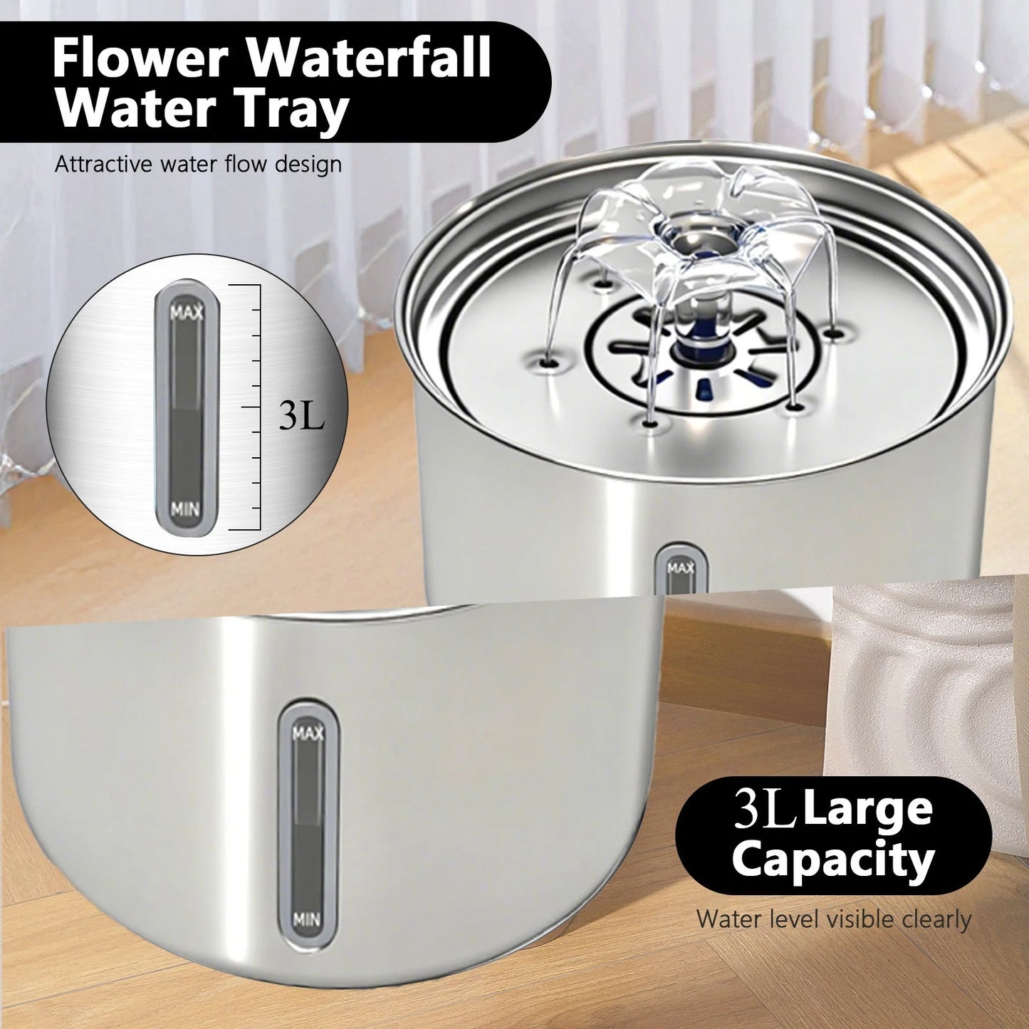 Stainless Steel Pet Water Fountain Cat Automatic Water Feeder USB Electric Mute for Cat Dog Filter Fountain Smart Drinking Bowl