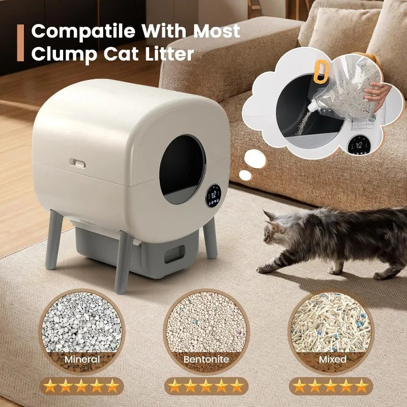 Self Cleaning Cat Litter Box: Extra Large Automatic Litter Box for Multiple Cats, OdorFree, AppControlled, Ambient Light Waste D