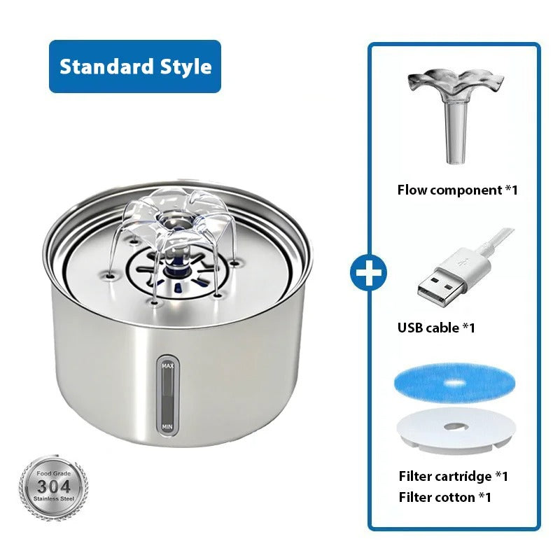 Stainless Steel Pet Water Fountain Cat Automatic Water Feeder USB Electric Mute for Cat Dog Filter Fountain Smart Drinking Bowl