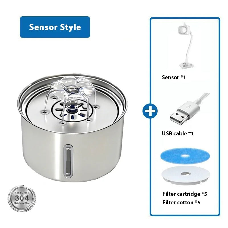Stainless Steel Pet Water Fountain Cat Automatic Water Feeder USB Electric Mute for Cat Dog Filter Fountain Smart Drinking Bowl
