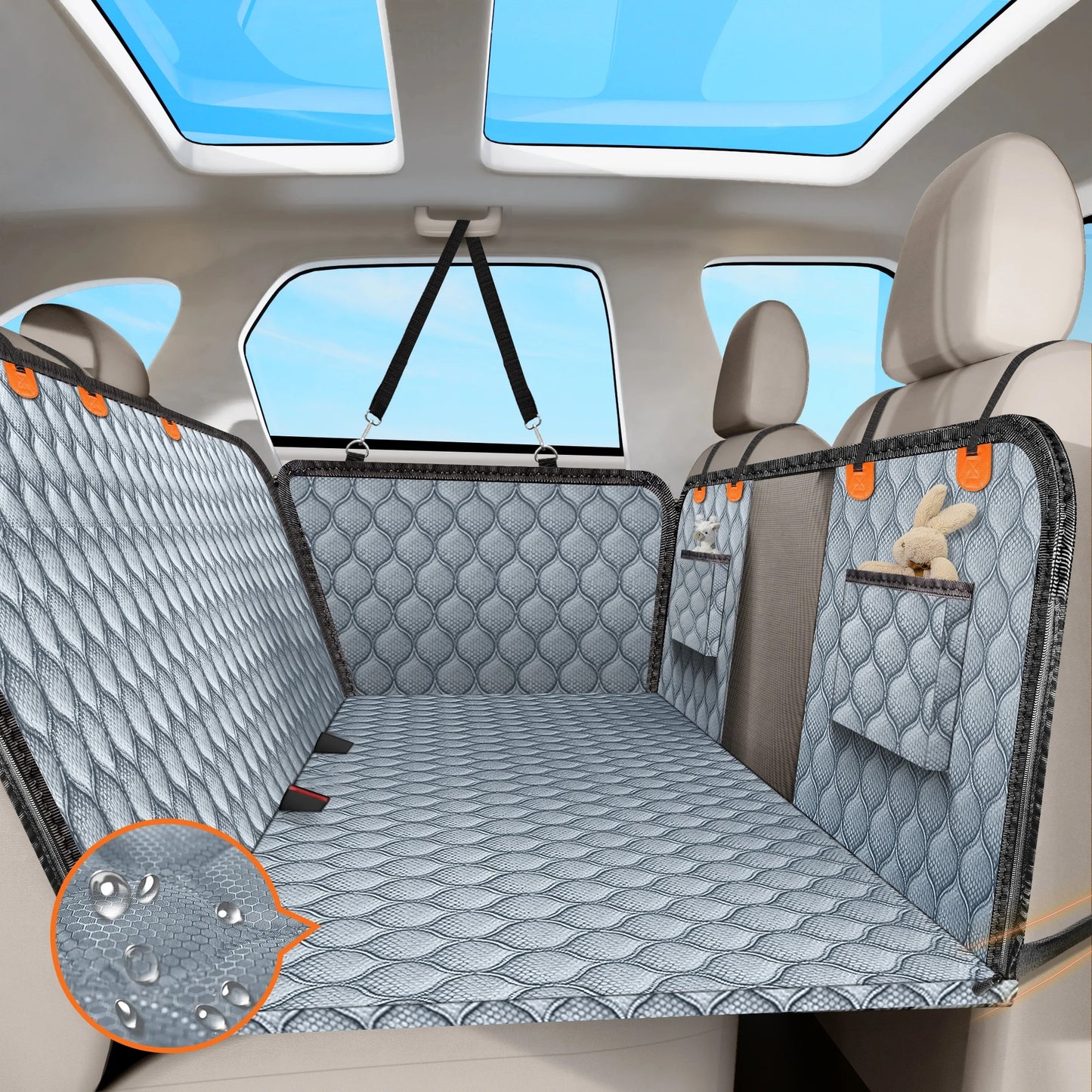 SucceBuy Back Seat Extender Dog Car Seat Cover for Back Seat Bed with Mesh Window and Storage Pocket Supports 350lbs Dog Hammock