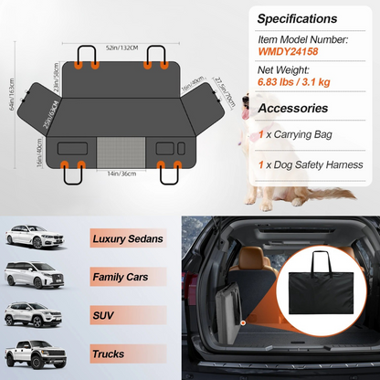 SucceBuy Back Seat Extender Dog Car Seat Cover for Back Seat Bed with Mesh Window and Storage Pocket Supports 350lbs Dog Hammock