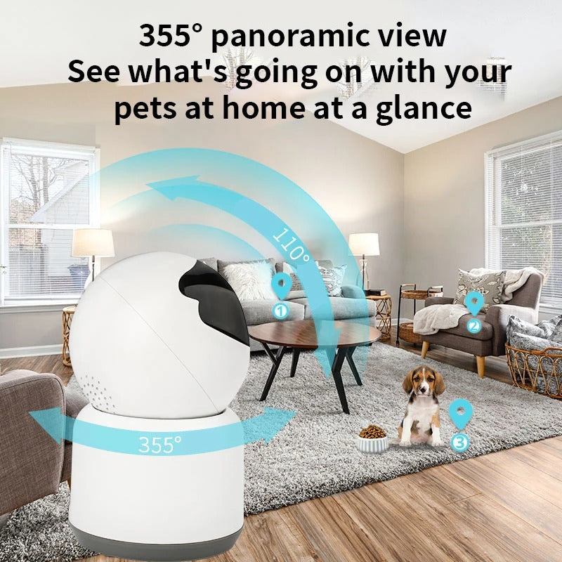 Pet feeding monitor wifi remote voice interactive cat camera 360 panoramic 1080P pet camera indoor security