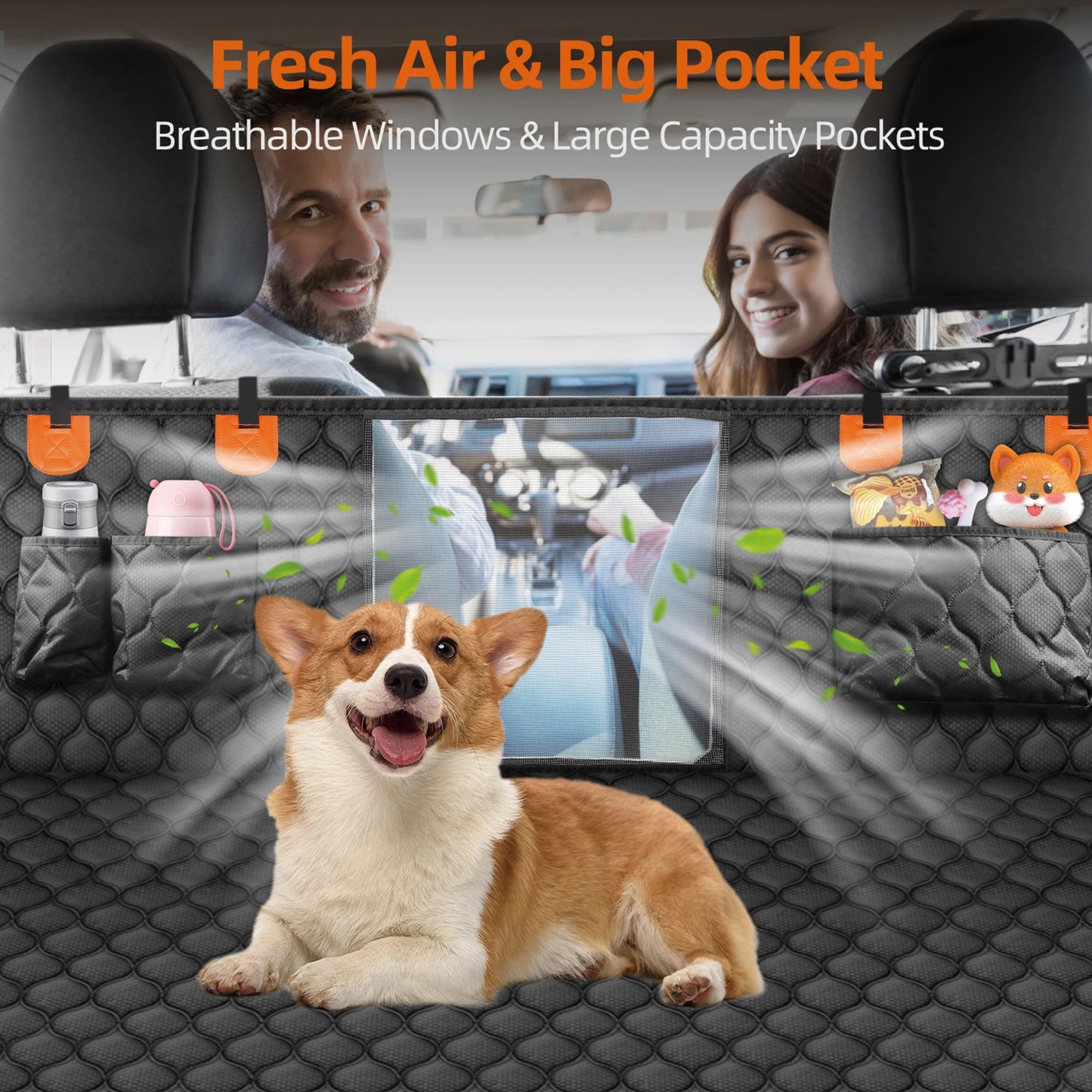 SucceBuy Back Seat Extender Dog Car Seat Cover for Back Seat Bed with Mesh Window and Storage Pocket Supports 350lbs Dog Hammock