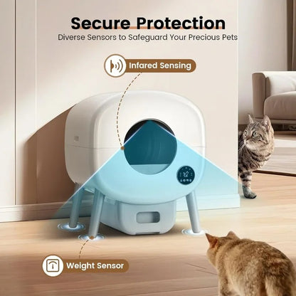 Self Cleaning Cat Litter Box: Extra Large Automatic Litter Box for Multiple Cats, OdorFree, AppControlled, Ambient Light Waste D