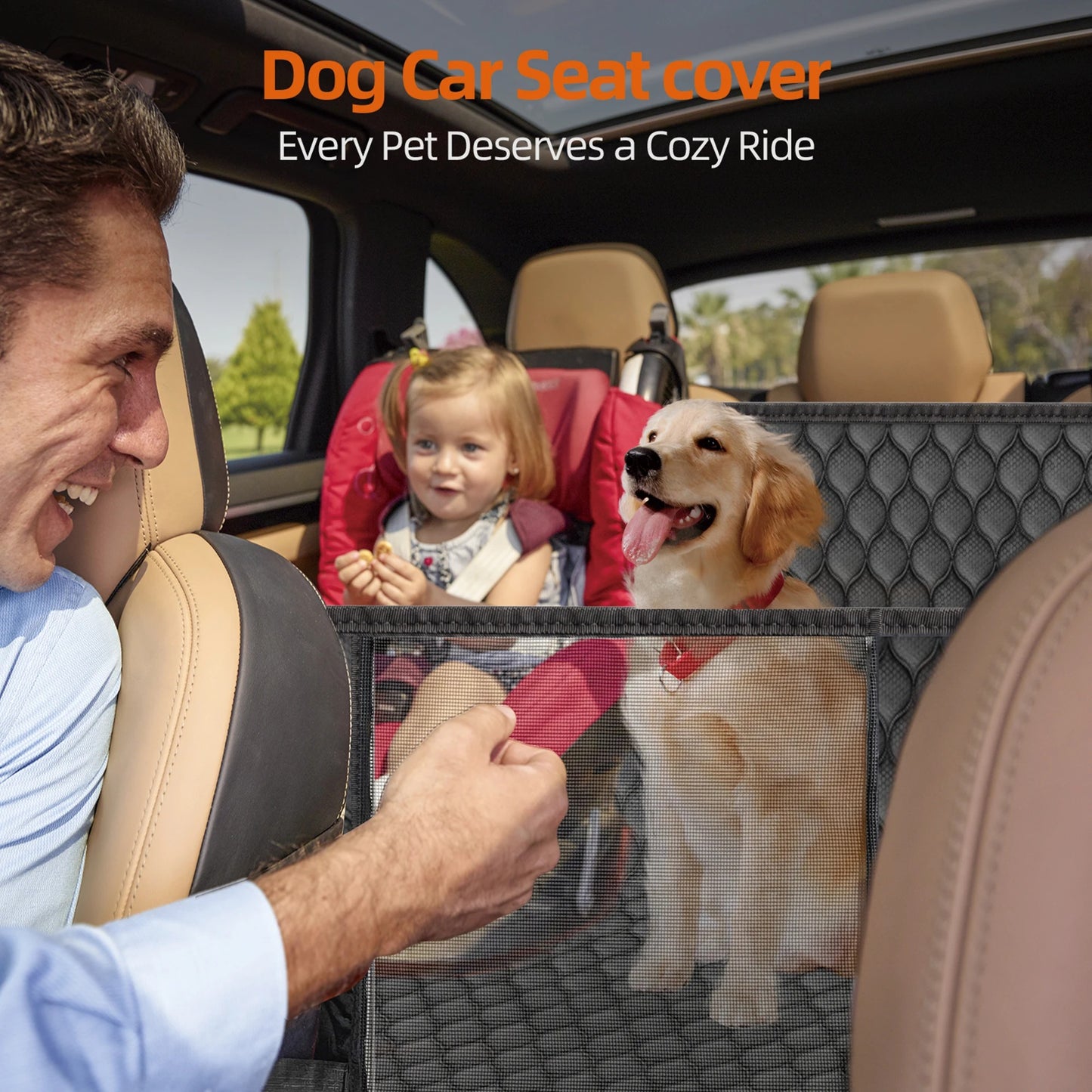 SucceBuy Back Seat Extender Dog Car Seat Cover for Back Seat Bed with Mesh Window and Storage Pocket Supports 350lbs Dog Hammock