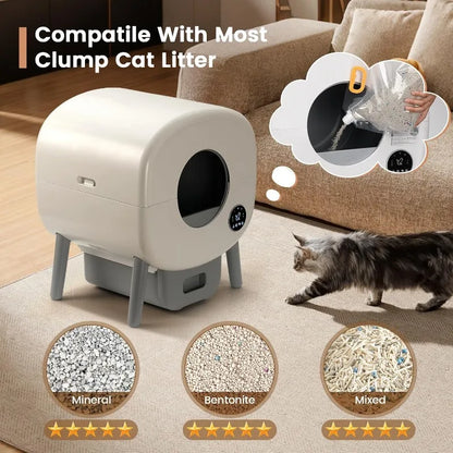 Self Cleaning Cat Litter Box: Extra Large Automatic Litter Box for Multiple Cats, OdorFree, AppControlled, Ambient Light Waste D