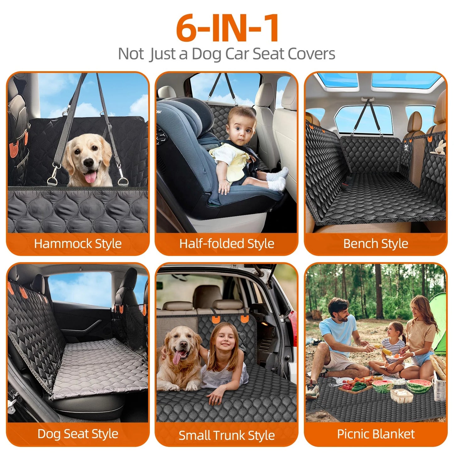 SucceBuy Back Seat Extender Dog Car Seat Cover for Back Seat Bed with Mesh Window and Storage Pocket Supports 350lbs Dog Hammock
